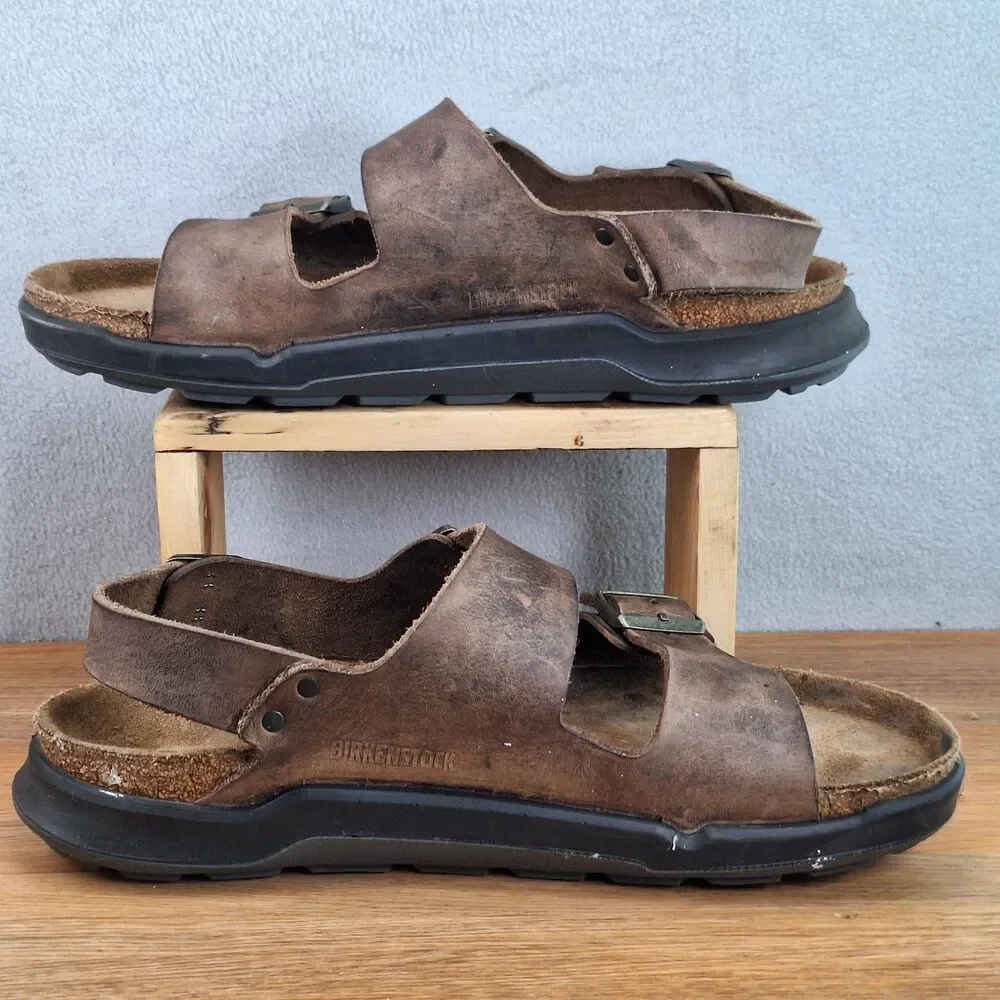 Birkenstock Milano Men's 11.5 12 EU 45 Faded Khaki Leather Sandals Germany